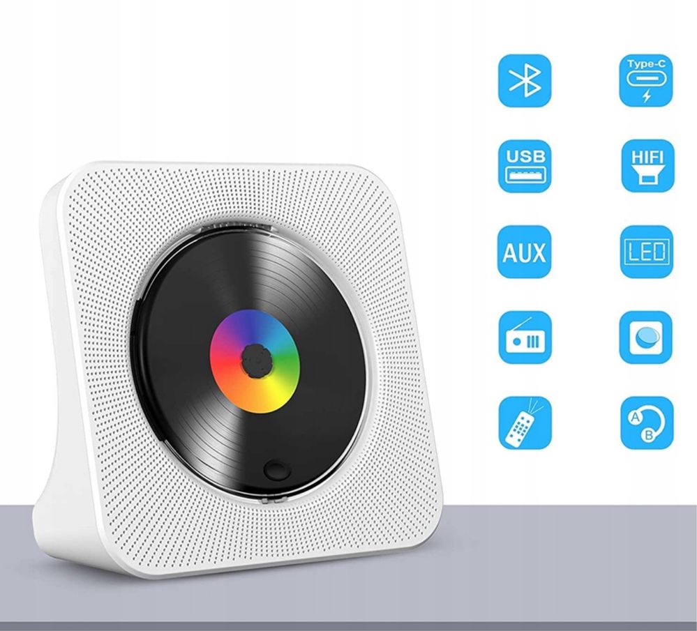 Odtwarzacz CD przenośny, Bluetooth radio wbudowane dwa głośniki HIFI
