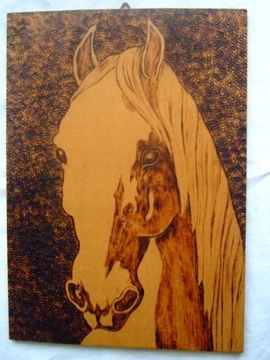 Głowa konia - grafika wypalana na drewnie (na sklejce) 21x30 cm PRL