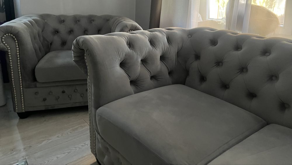 Zestaw mebli pikowanych Chesterfield 3+2+1 kanapa sofa glamour