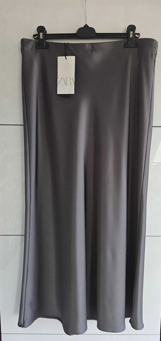 Spódnica satynowa Zara rozm. L grafit szara stalowa NOWA