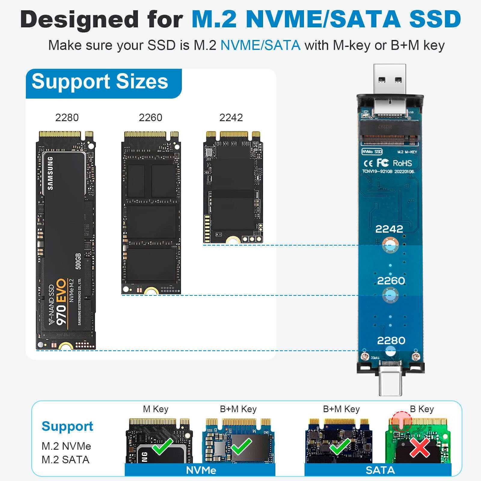 M.2 SSD Enclosure NVME+SATA Dual Protocol USB Type-C Hard Drive