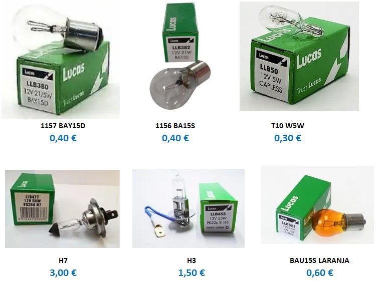 Lampadas halogenio LUCAS - h3, h7, ba15s, bau15s, bay15d, t10