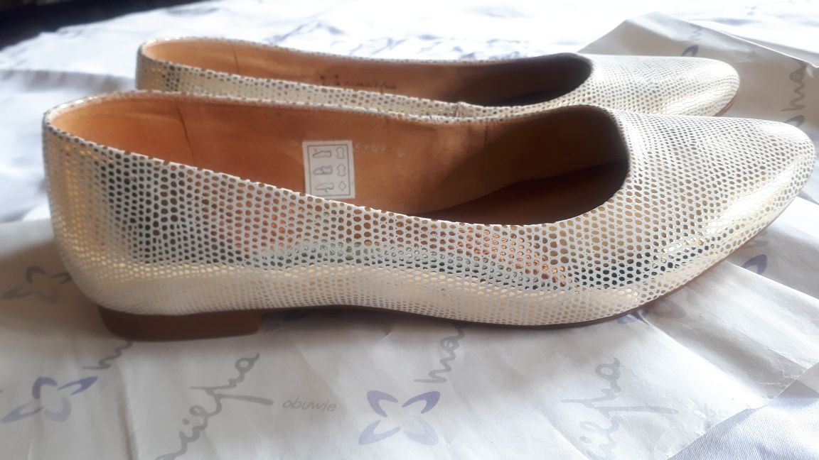 Baleriny buty zlote skora r41