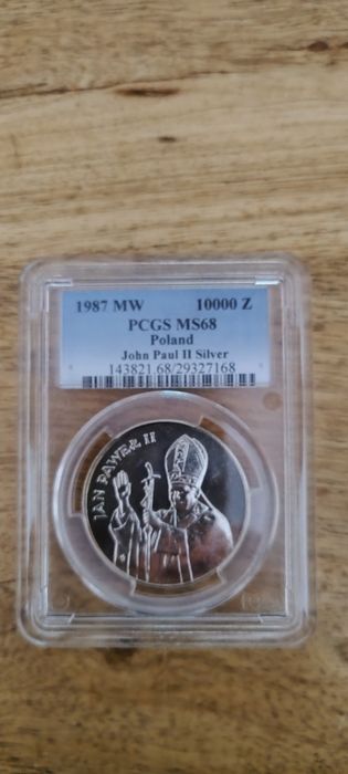 10000zł Jan Paweł 2 pcgs ms68 srebro prl moneta