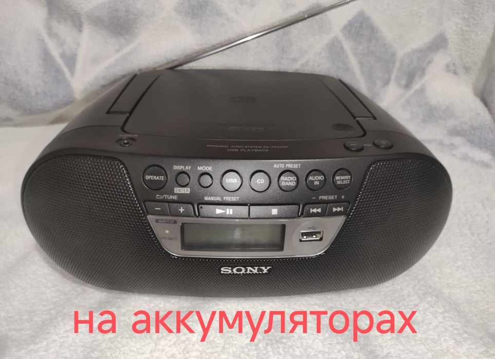 магнитола Sony zs-ps30cp на аккумуляторах, usb , cd-rw mp3 , aux