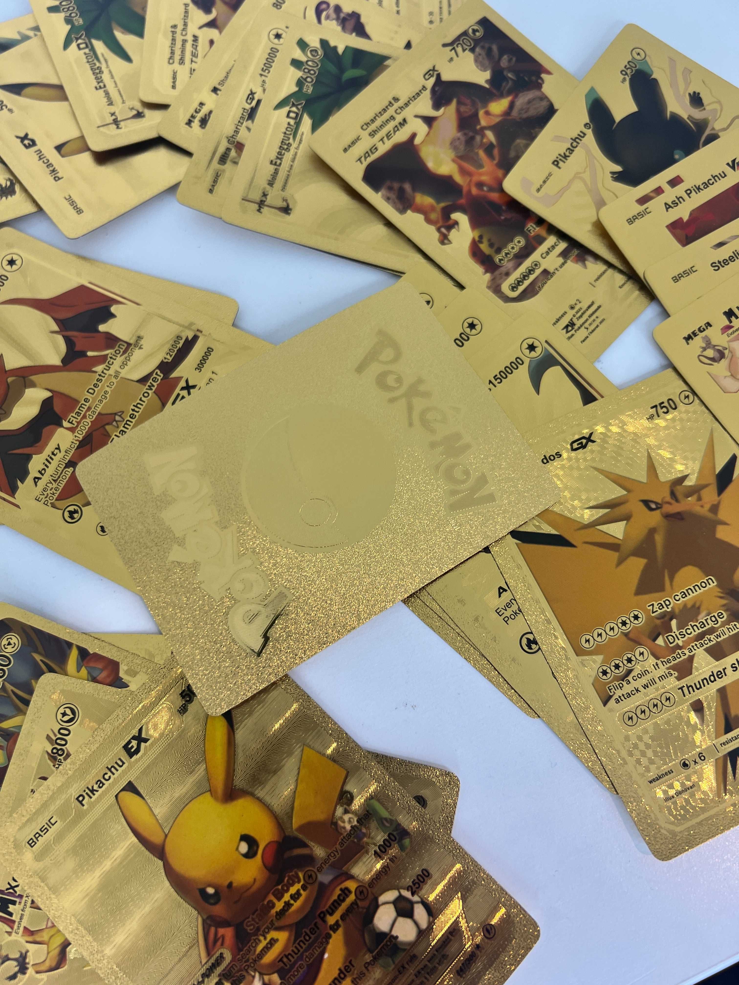 Metalizowane Karty Pokemon Pikachu Wysokie HP Pikaczu Złote Gold