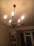 Stary żyrandol, mosieżny 5 ramion, lampa plus kinkiet zestaw prl