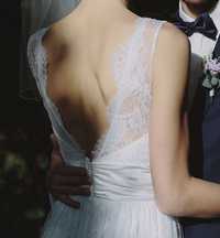 Romantyczna suknia ślubna, koronka francuska, rozmiar S