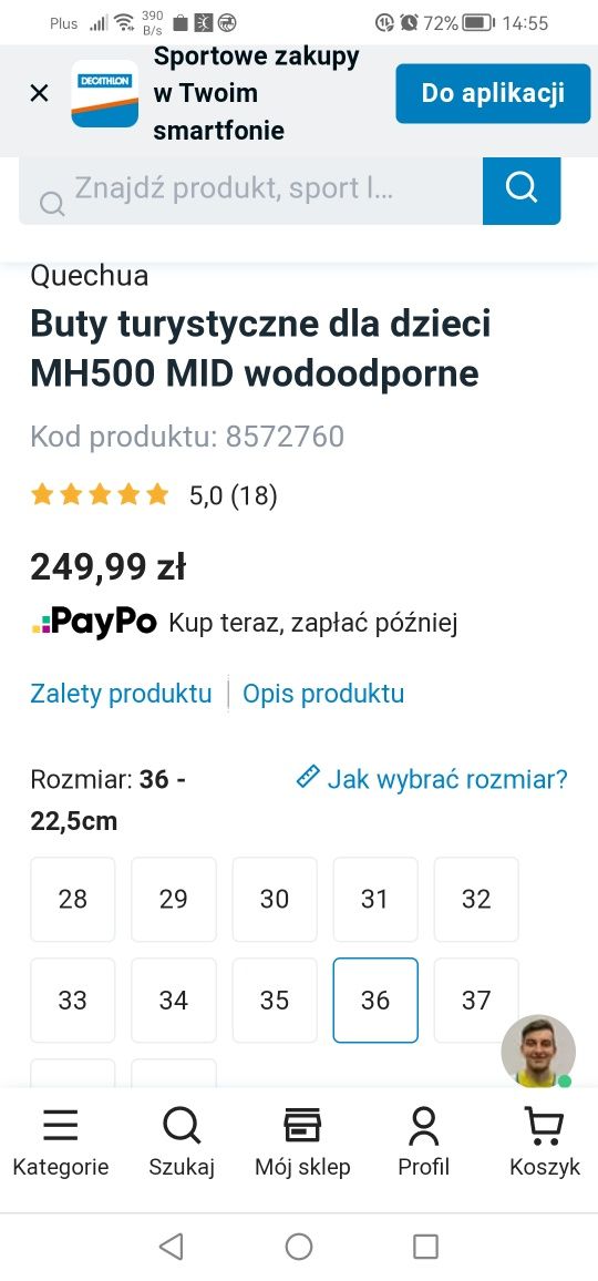 Buty trekkingowe rozmiar 36 wkładka 22,5