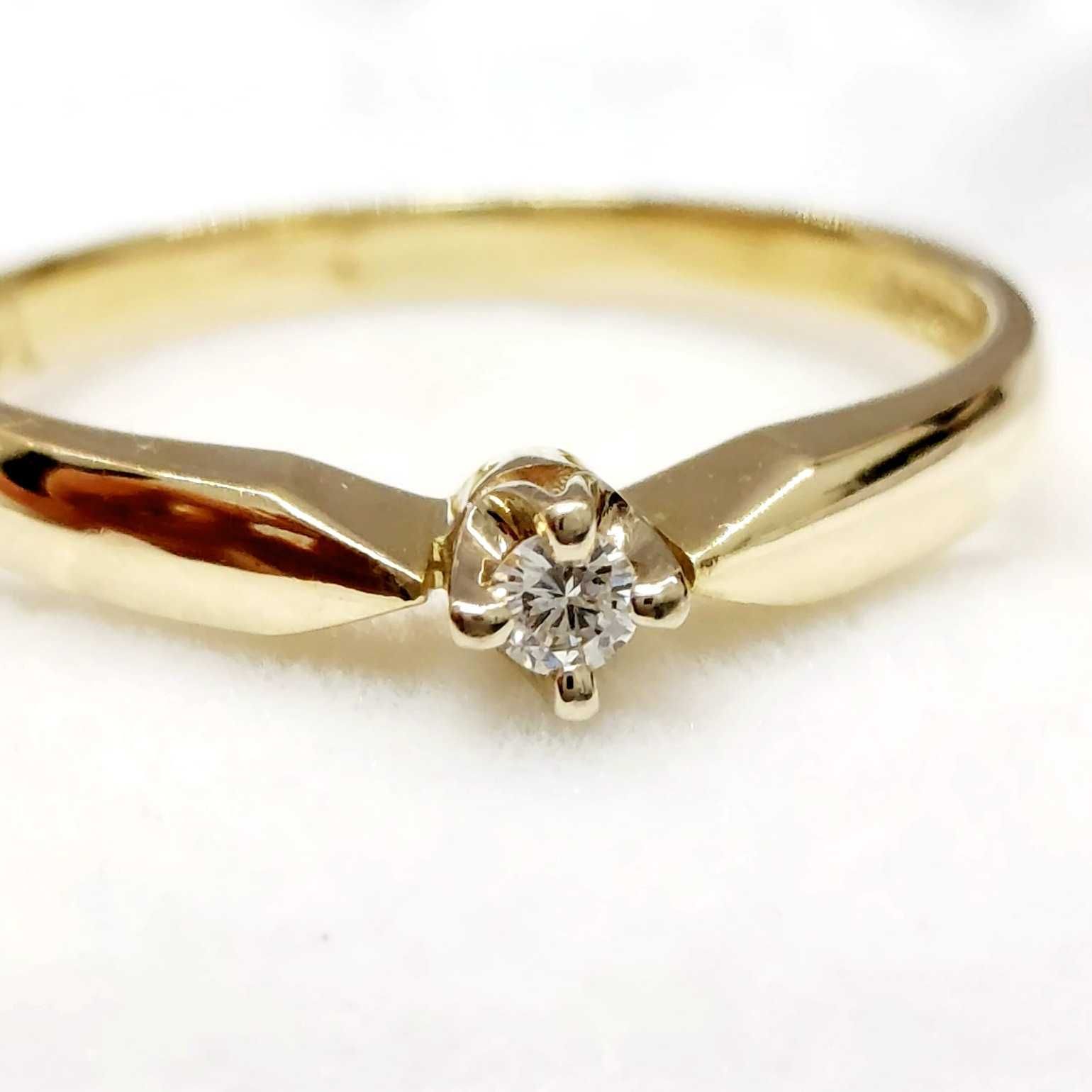 Złoty pierścionek z DIAMENTEM próby 585 14k R.18