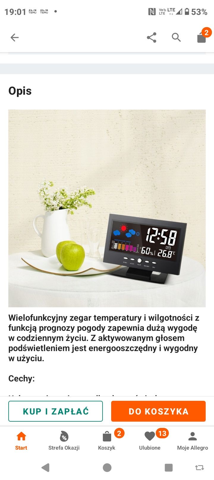 Zegar, budzik, wilgotność i pogoda