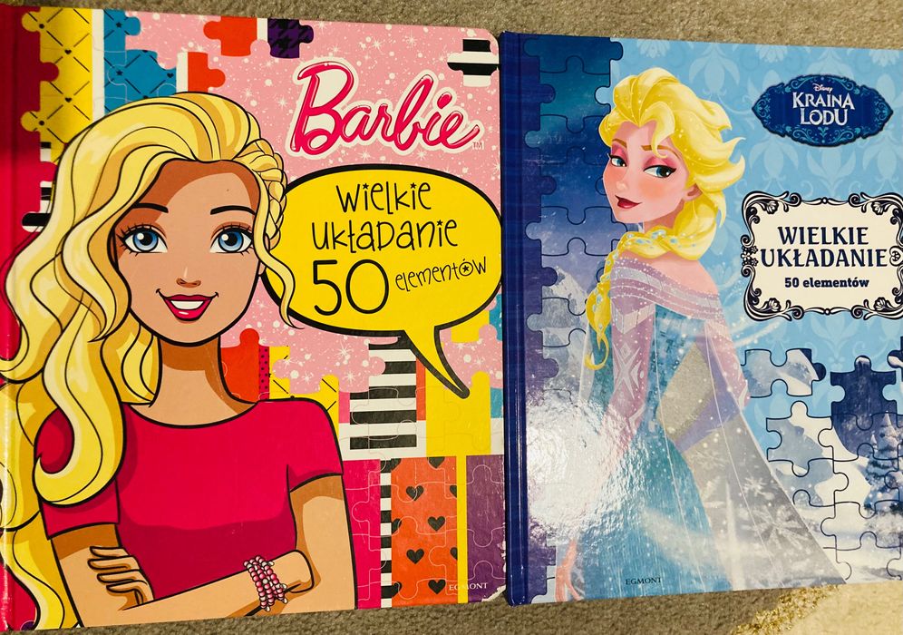 Zestaw pięknie wydanych książek z układankami Kraina Lodu i Barbie