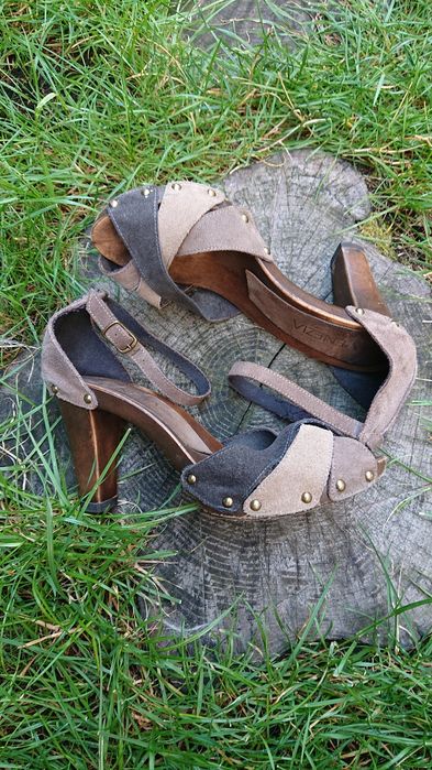 Venezia szare skórzane sandały sandałki drewniaki.