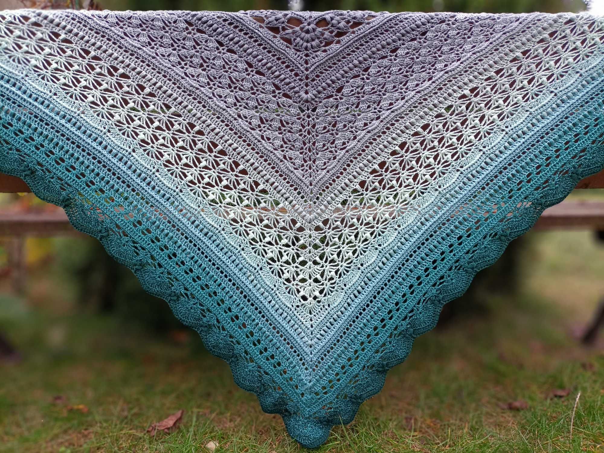Chusta Ombre, ręcznie robiona na szydełku, szydełko, Handmade