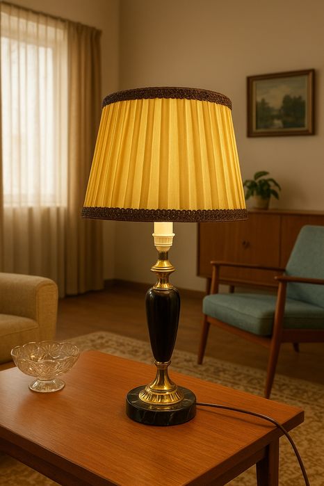 Lampa stołowa Vintage z Czarnego Marmuru i Mosiądzu – lata 60 !!!