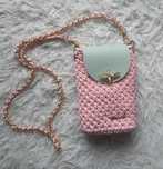Mini torebka etui na telefon handmade jasny róż pistacja pszczoła łańc