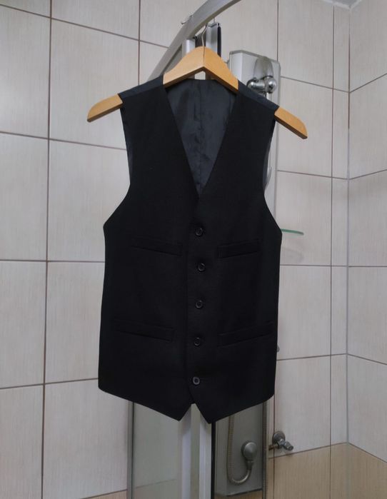 Bezrękawnik elegancki L męski do garnituru ciemny czarny fioletowy zap