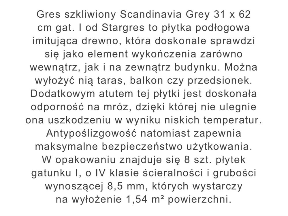 Gres szkliwiony Scandinavia Grey 31 x 62 cm gat. I CENA ZA OPAKOWANIE
