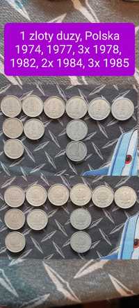 Moneta Polska 1 złoty duży 1974, 1977, 1978, 1982, 1984, 1985