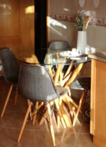 Mesa de Jantar redonda com Ramos e Vidro Natural/Transparente, Ø120x75