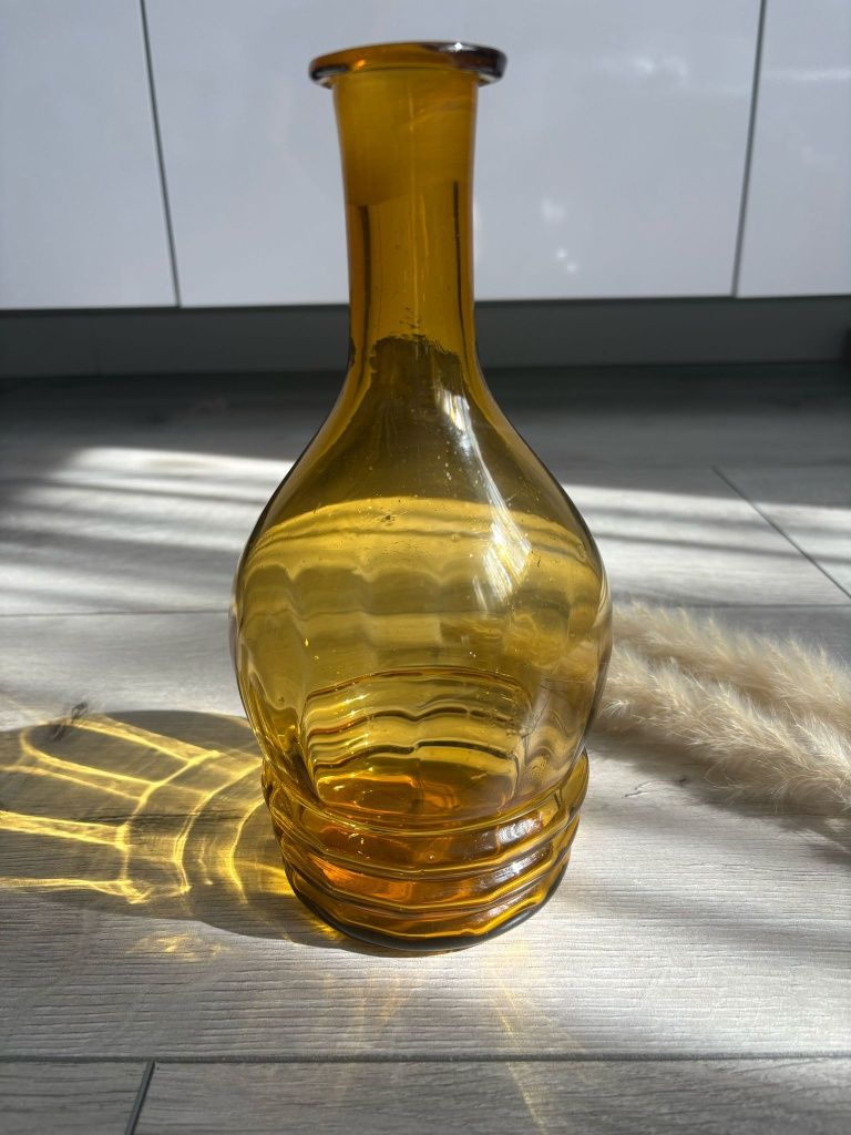 Bursztynowy miodowy szklany wazon karafka art deco vintage antico Krk