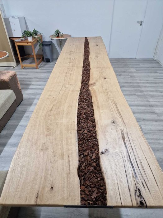 Mesas de Jantar Rústica em Carvalho Maciço com Estrutura Metálica – 4m