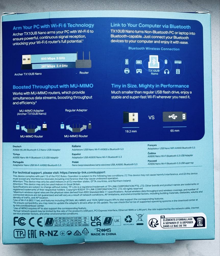 TpLink AX900 Nano Dual Band Wi-Fi 6 Bluetooth 5.3 USB Adapter