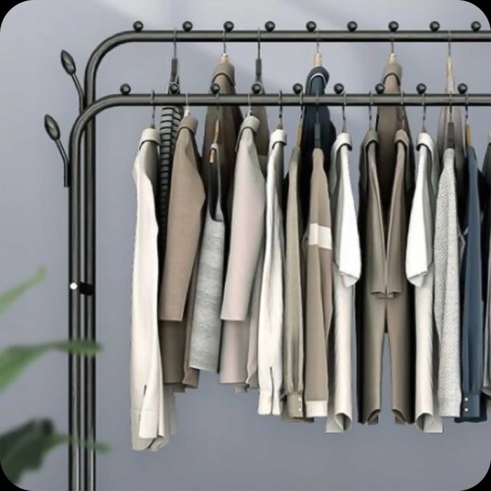 Wieszak Na Odzież Stojący Podwójny Metalowy Szafa Na Ubrania I Buty