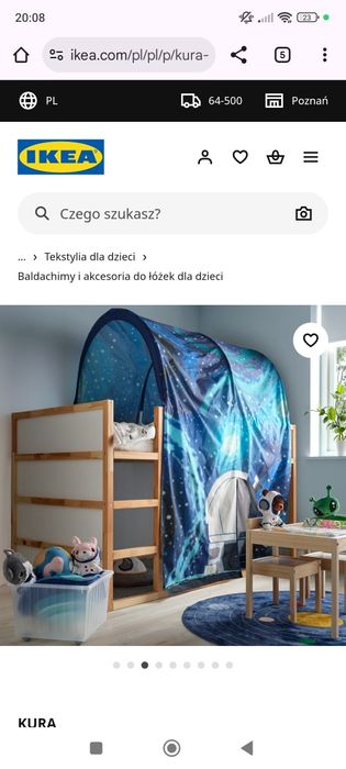 Ikea łóżko piętrowe kura z baldachimem kosmos