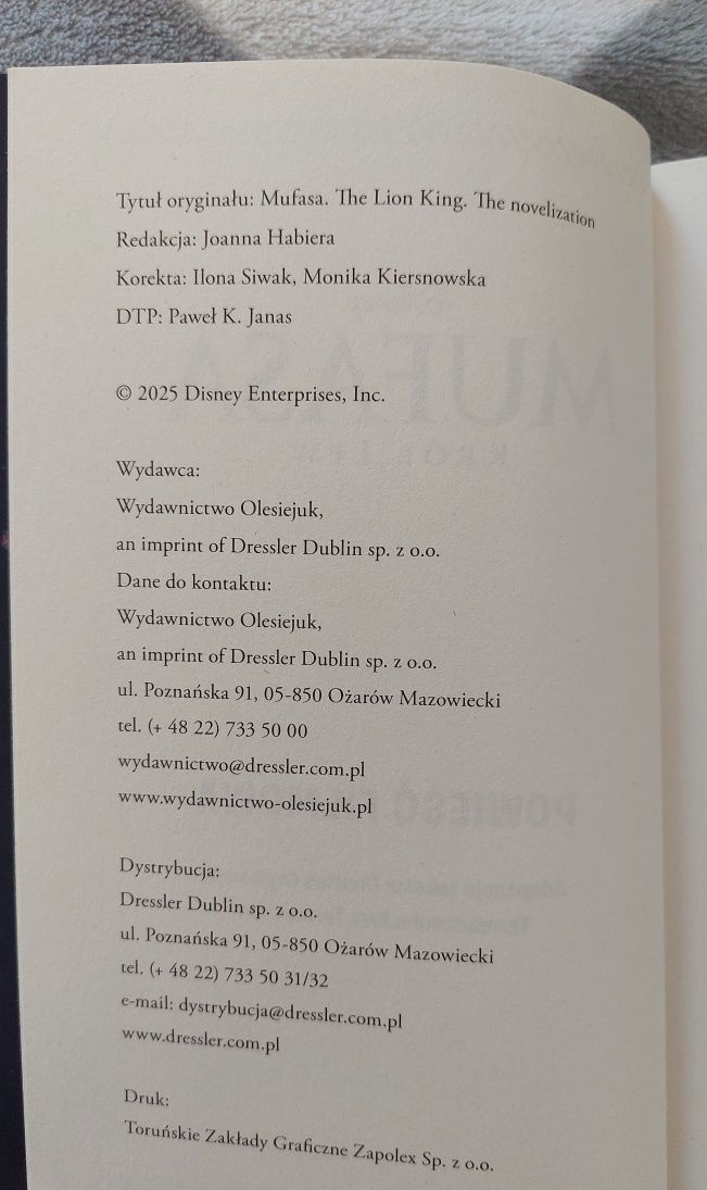 Książka Mufasa Król Lew  powieść filmowa