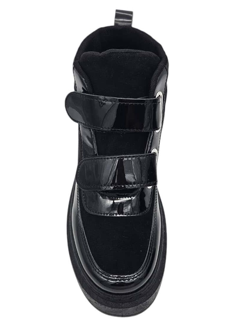 Buty damskie botki na platformie na rzepy r. 39 czarne lakierowane