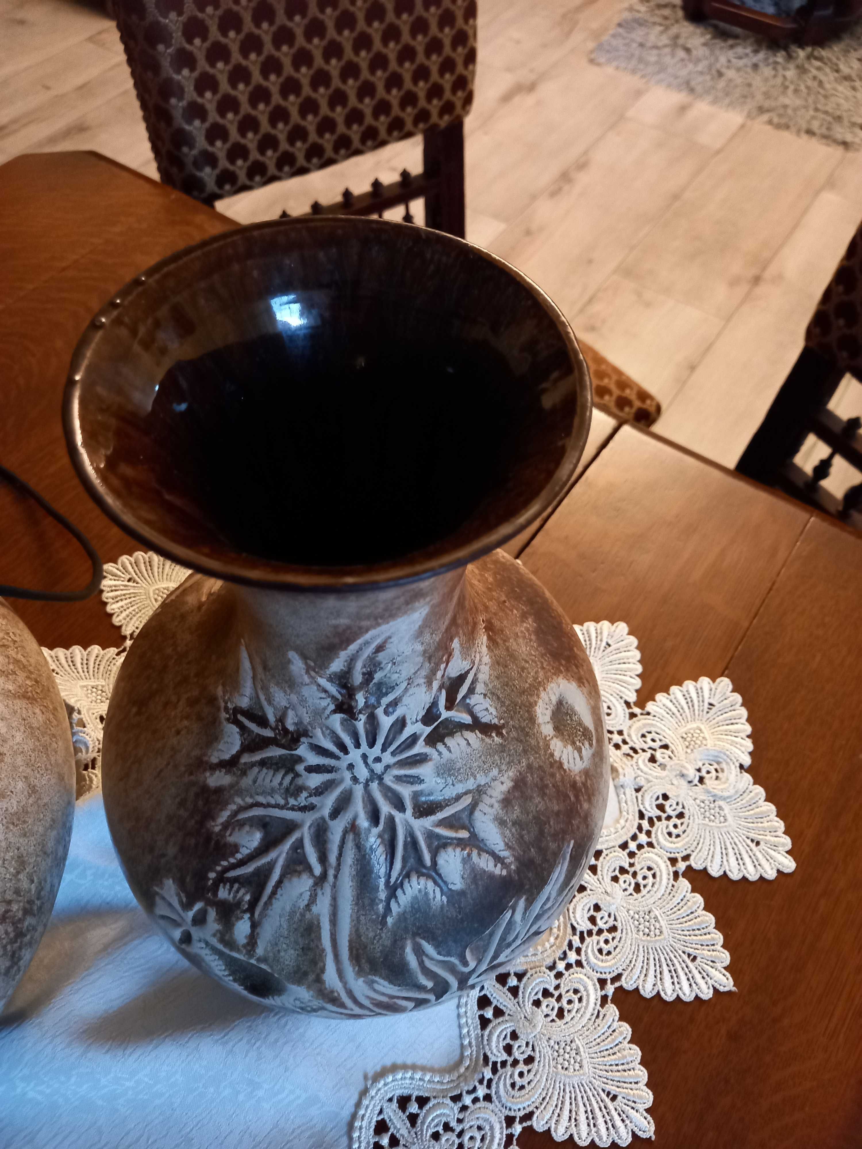 piękny duży wazon ceramiczny z motywem liści 34 cm