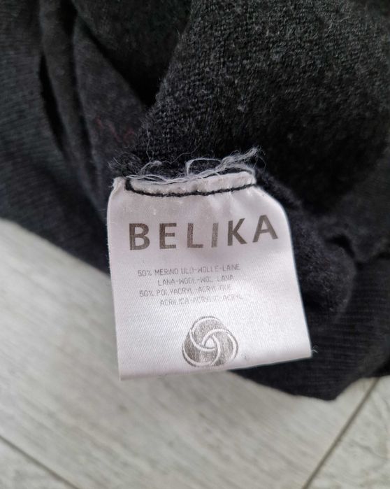 Belika ciemnoszary wełniany sweter golf 50% wełna merino oversize XL