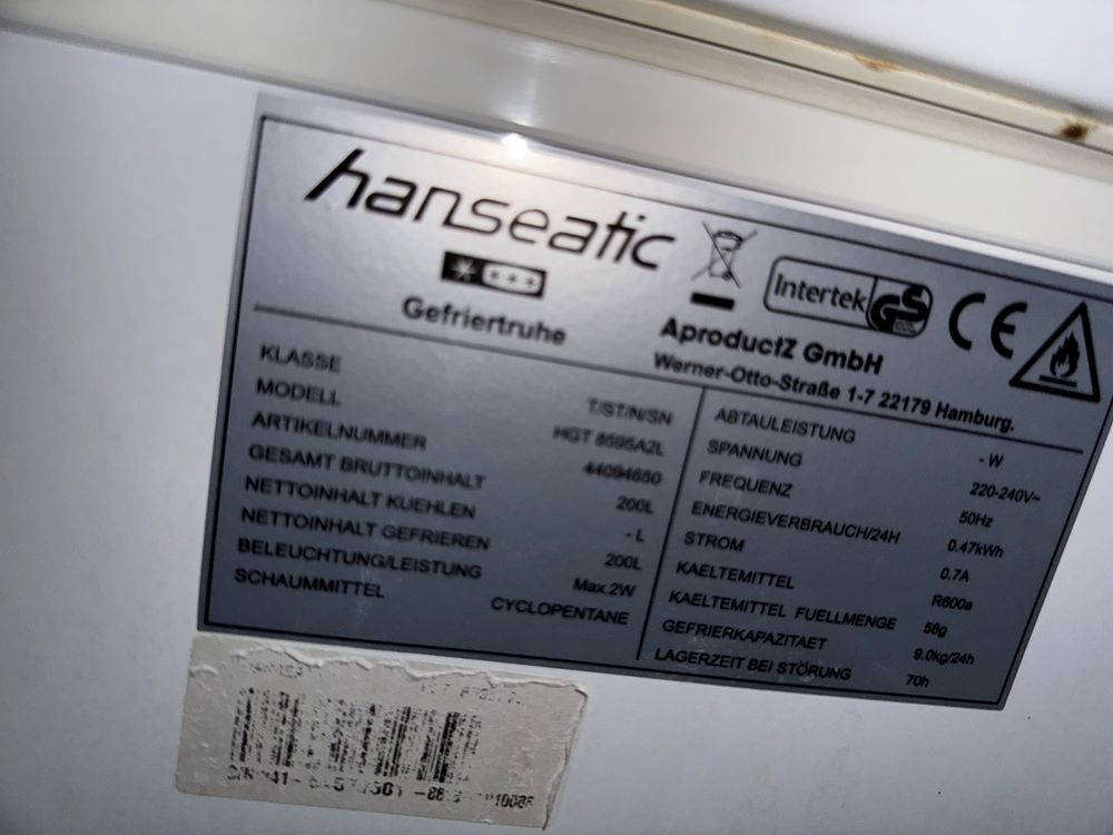 Zamrażarka Klapowa  Hansatic  model Hgt8595a2l A++ 200 litrów
