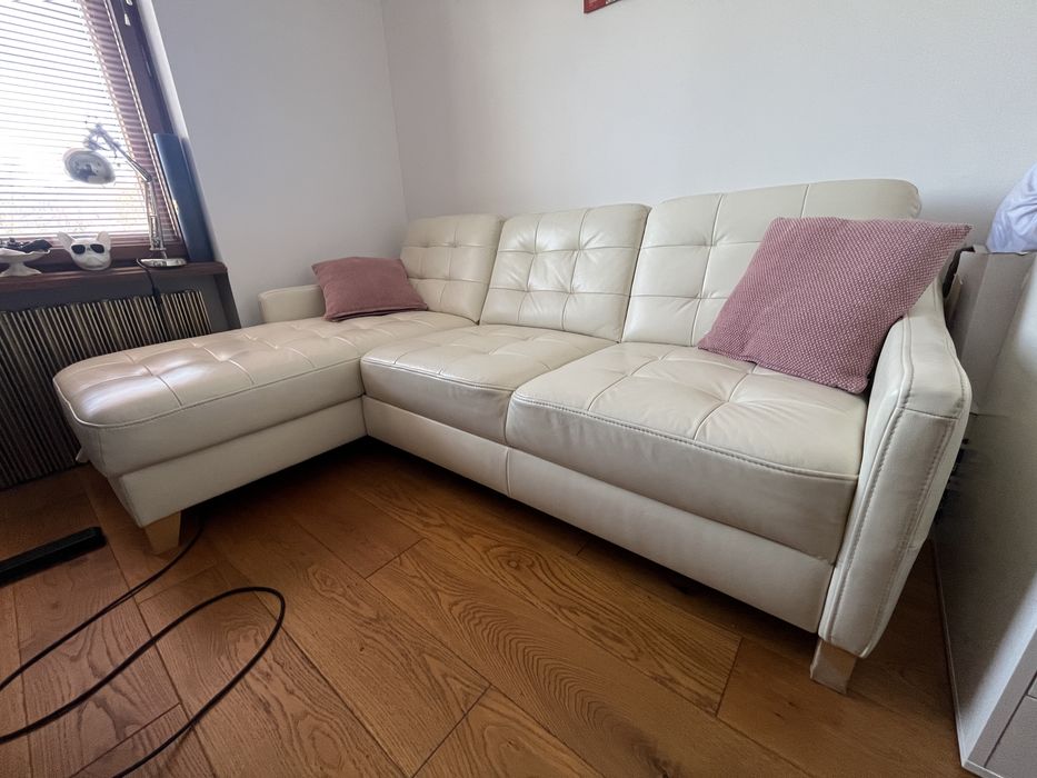 Sofa ze skóry naturalnej Malmo funkcja spania pojemnik