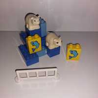 Klocki Lego Duplo 2 misie polarne 2 ryby płot klocki niebiesk vintage