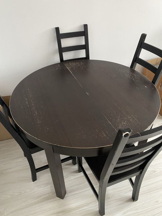 Stół okragły ikea Bjursnas + 4 krzesła