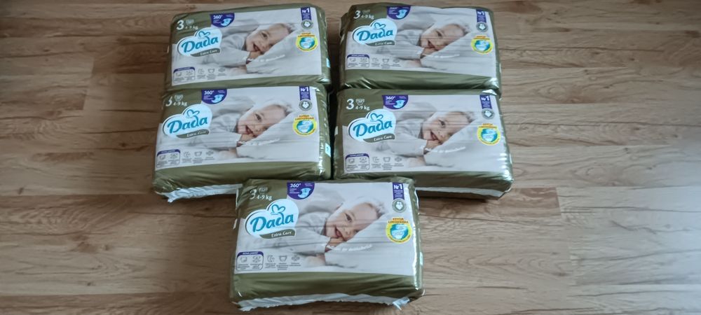 Pieluszki, pieluchy DADA Extra Care, rozmiar 3, Nowe, 3-9kg. 5 paczek