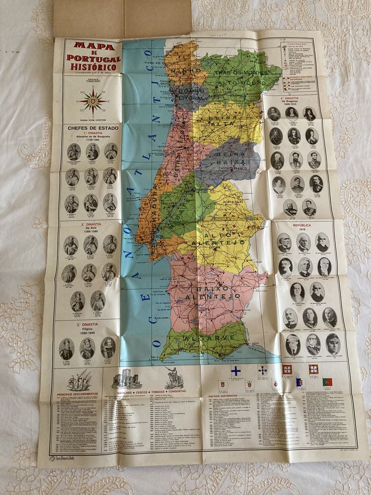 Mapa de Portugal Histórico de J. R. Silva (Portes Grátis) Vintage