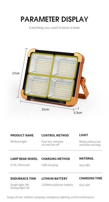 Фонарь прожектор Power Bank ручной аккумуляторный переносной