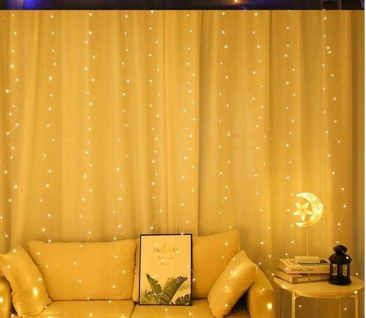 Kurtyna świetlna girlanda lampki led ciepła 3x3m z pilotem