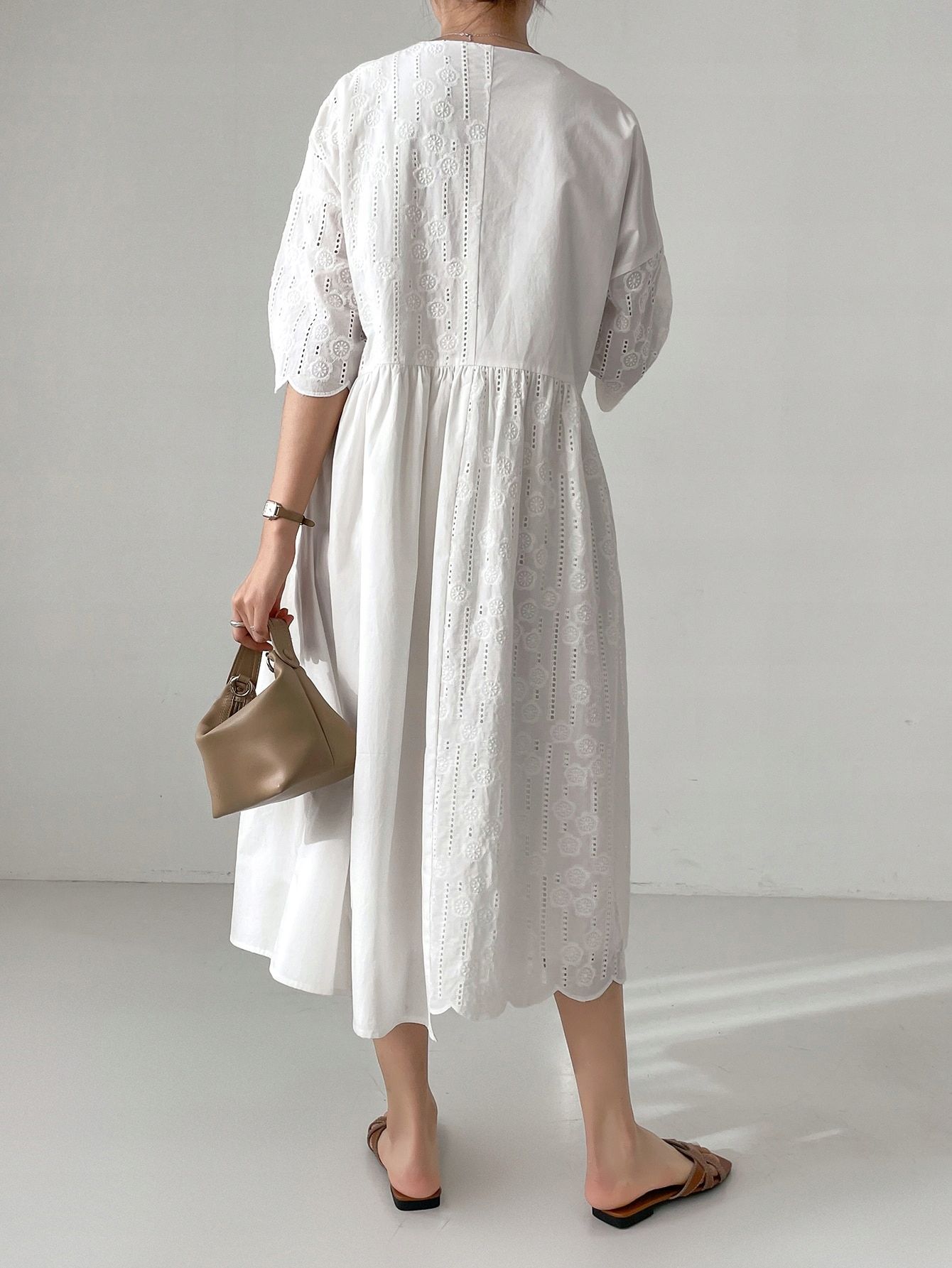 Sukienka Koszulowa Ażurowa Bawełniana Boho Midi Biała Casual Dazy Xxl