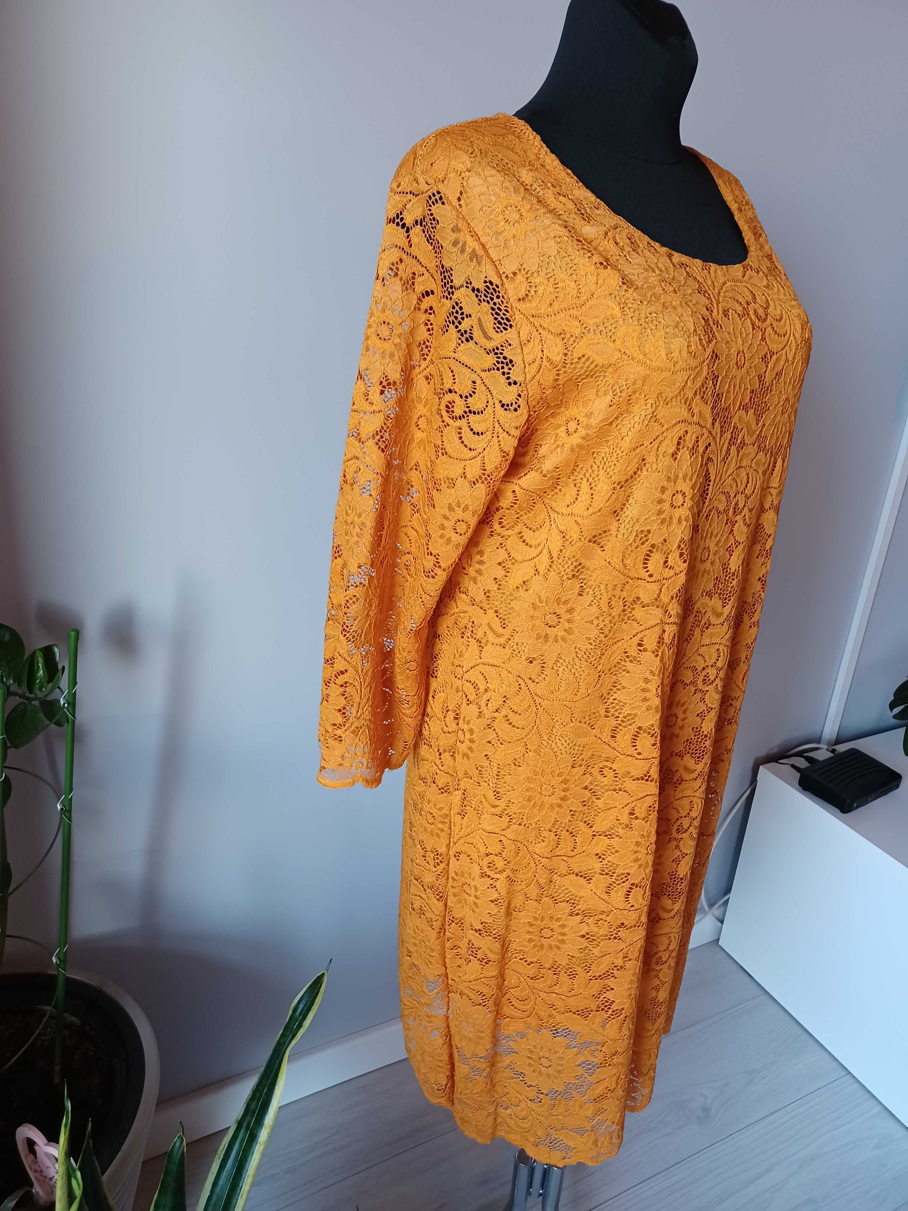 Sukienka włoska koronka żółta r-44