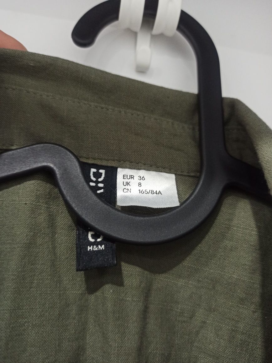 Oliwkowa sukienka szmizjerka H&M XS