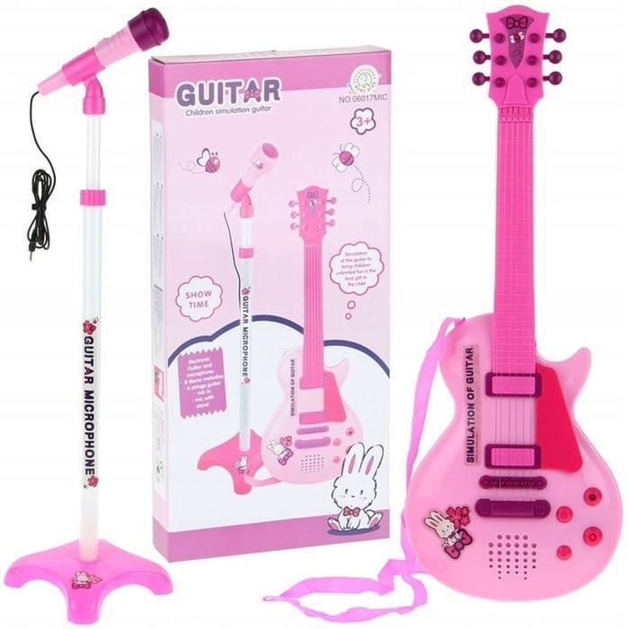 Gitara Elektryczna Z Mikrofonem Na Statywie Róż -Superzabaweczki-