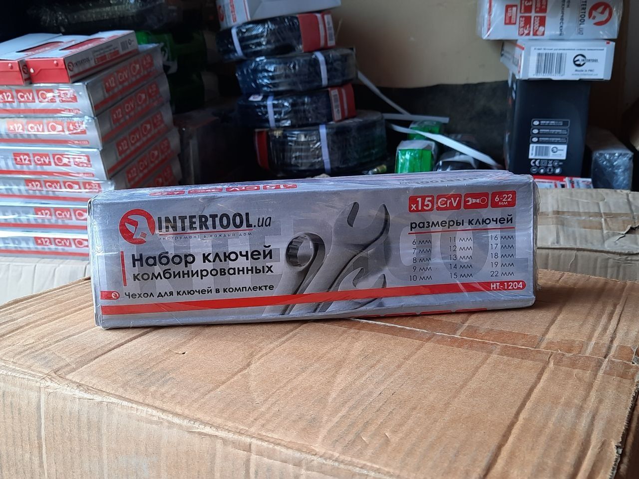 Набір ключів комбінованих 15 од 6-19, 22 мм, Cr-V,  INTERTOOL HT-1204