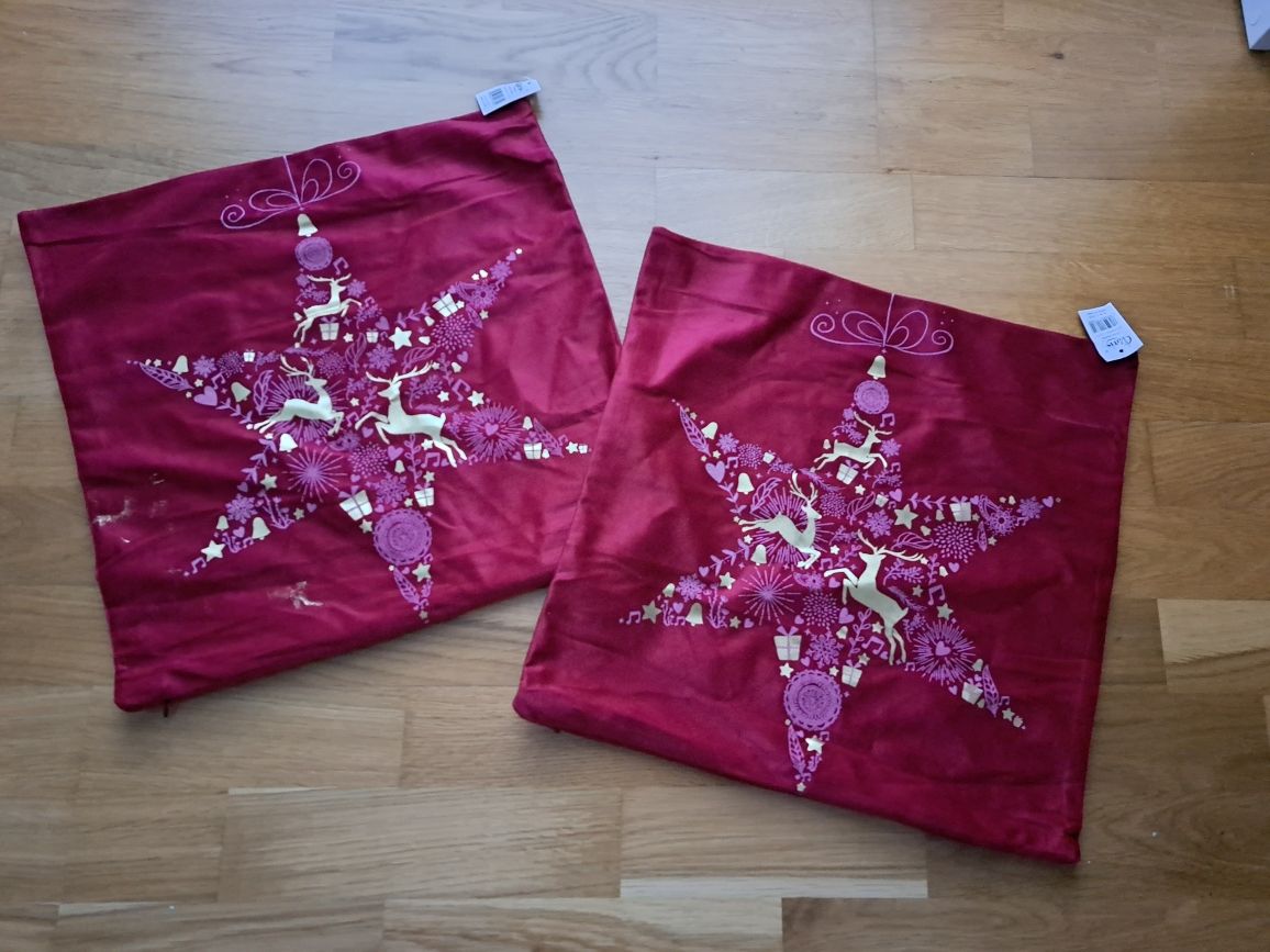 Swiateczne poszewki na poduszki bordo 40x40 nowe 2szt