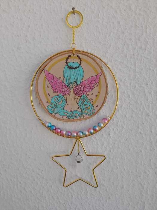 Caça Sonhos Feitos em Pirografia e Pintura, Á Mão