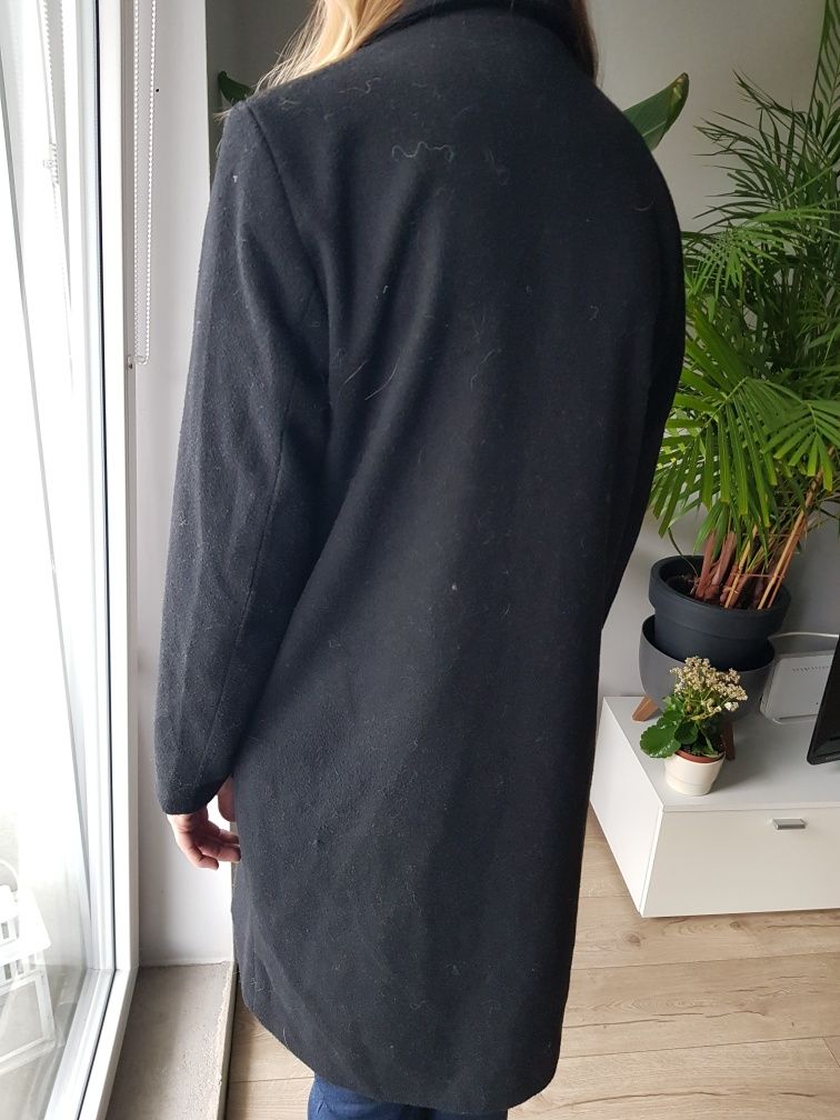 Czarny klasyczny płaszcz wełna ONLY z kieszeniami