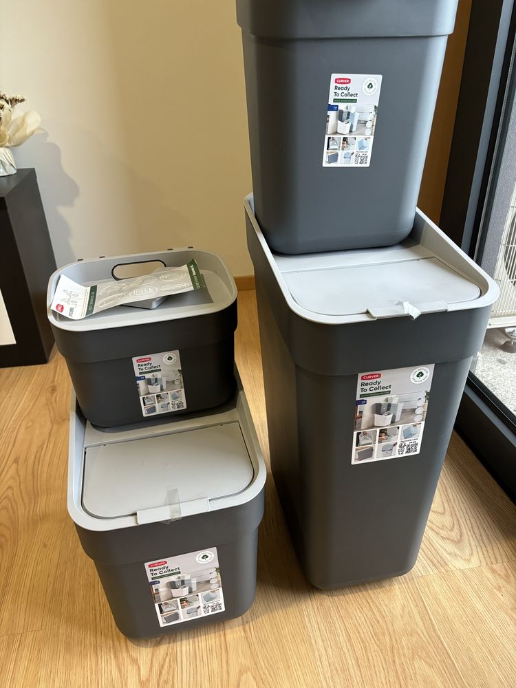 4 caixotes de lixo cinza, Ready to collect, Curver 5lt,10lt,20lt,30lt